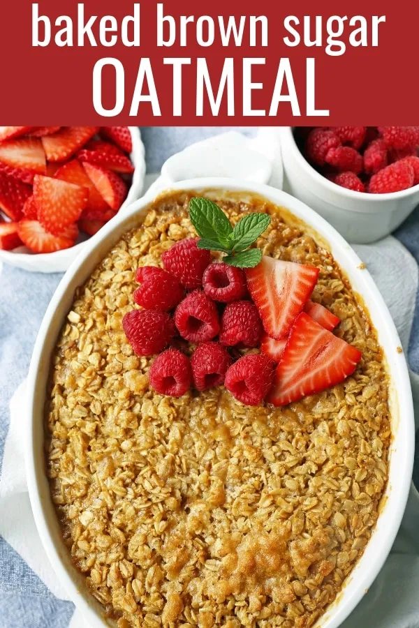 Baked Oatmeal. Brown Sugar Baked Oatmeal. A warm, comfort food breakfast is a perfect way to serve a crowd or to re-heat for those busy mornings. www.modernhoney.com #bakedoatmeal #oatmeal #oatmealbake #brownsugaroatmeal