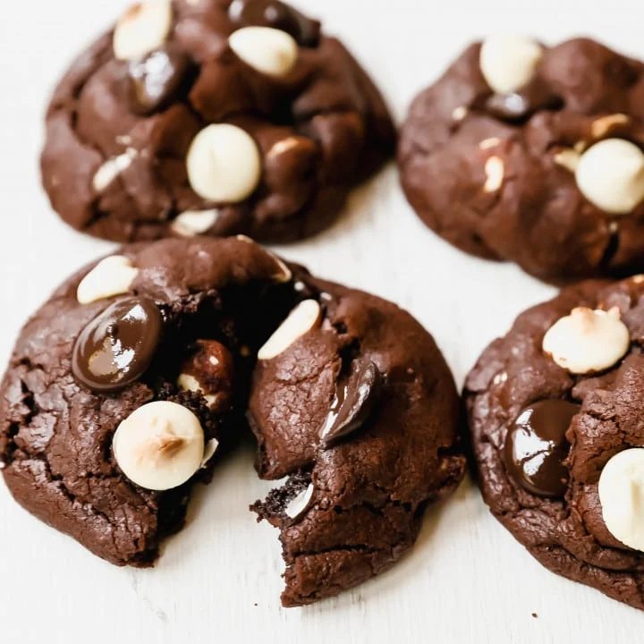 Bakery-Style Chocolate White Chocolate Chip Cookies. Soft, thick, and chewy chocolate cookies with white chocolate chunks. This cookie is for chocolate lovers!