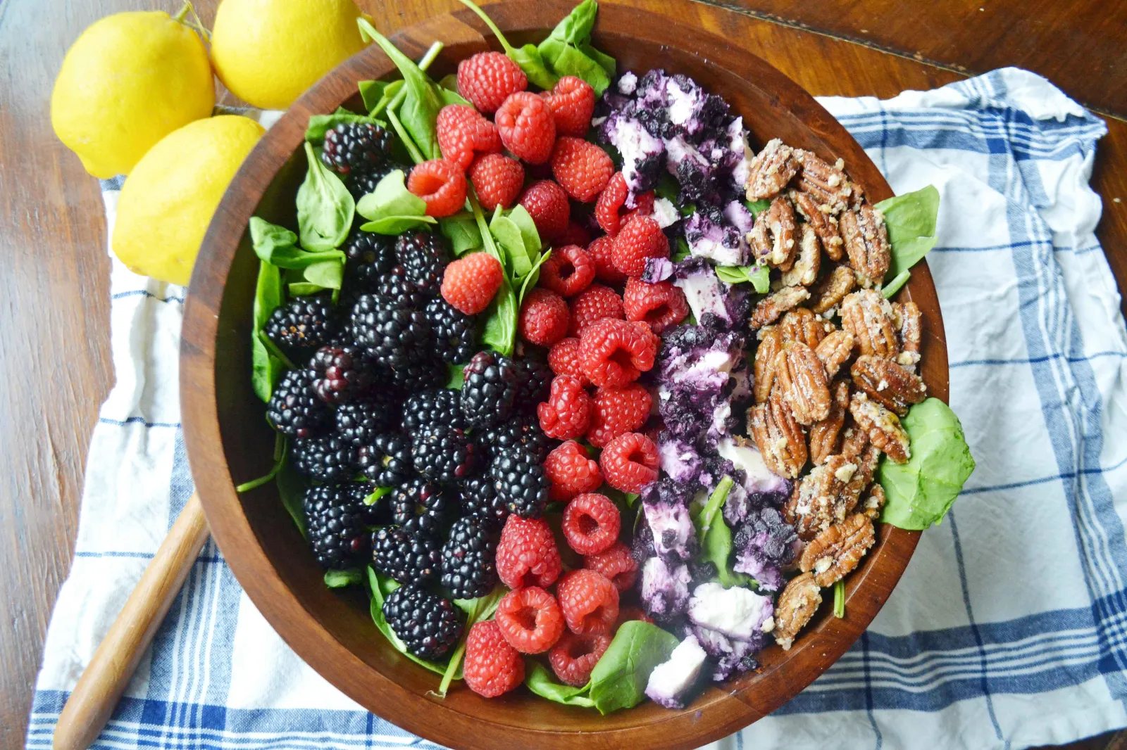 Berry Candied Pecan Salad with Lemon Vanilla Bean Dressing