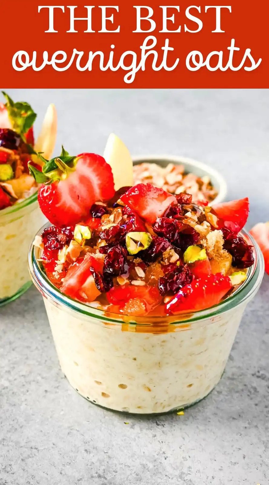 This overnight oats recipe also called Bircher Muesli is made by soaking oats overnight with juice, milk, honey, vanilla, and greek yogurt and then fold in vanilla whipped cream for extra creaminess and topped with fresh fruits, dried fruits, and nuts. It is the perfect and delicious easy, grab-and-go breakfast.