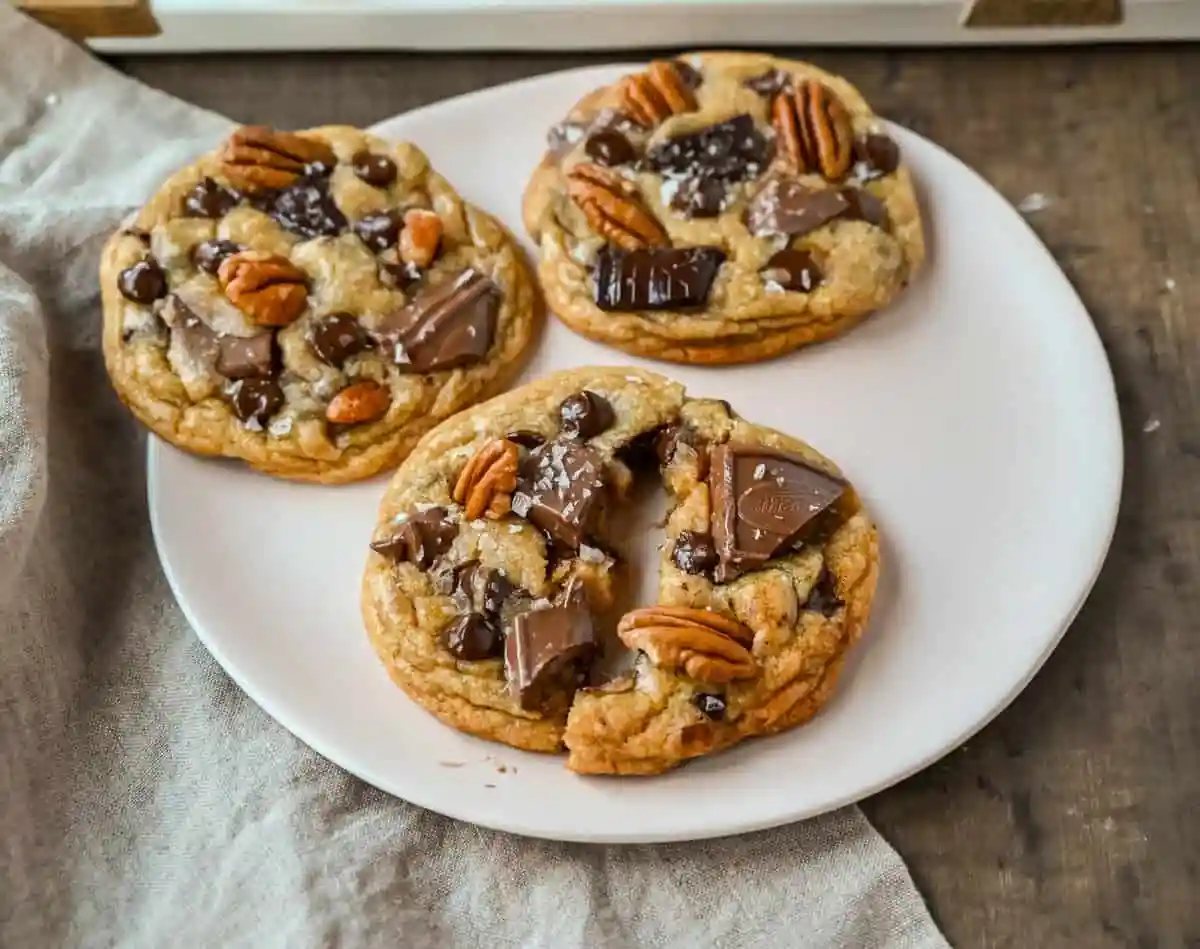Browned Butter Pecan Chocolate Chunk Cookies. hese rich, buttery browned butter pecan cookies with chocolate chunks are the perfect soft, chewy, and nutty cookie. The browned butter is the star ingredient!