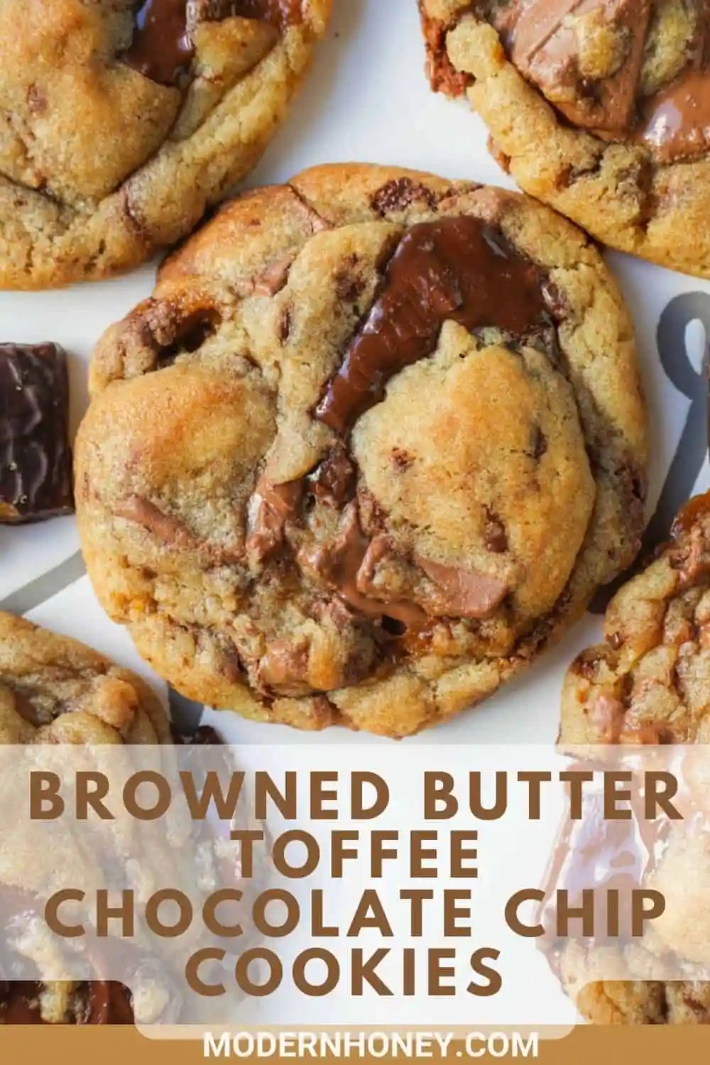 These are the Best Browned Butter Toffee Chocolate Chip Cookies that are perfectly soft and chewy with crisp edges and ooey gooey centers filled with chocolate and toffee chunks.