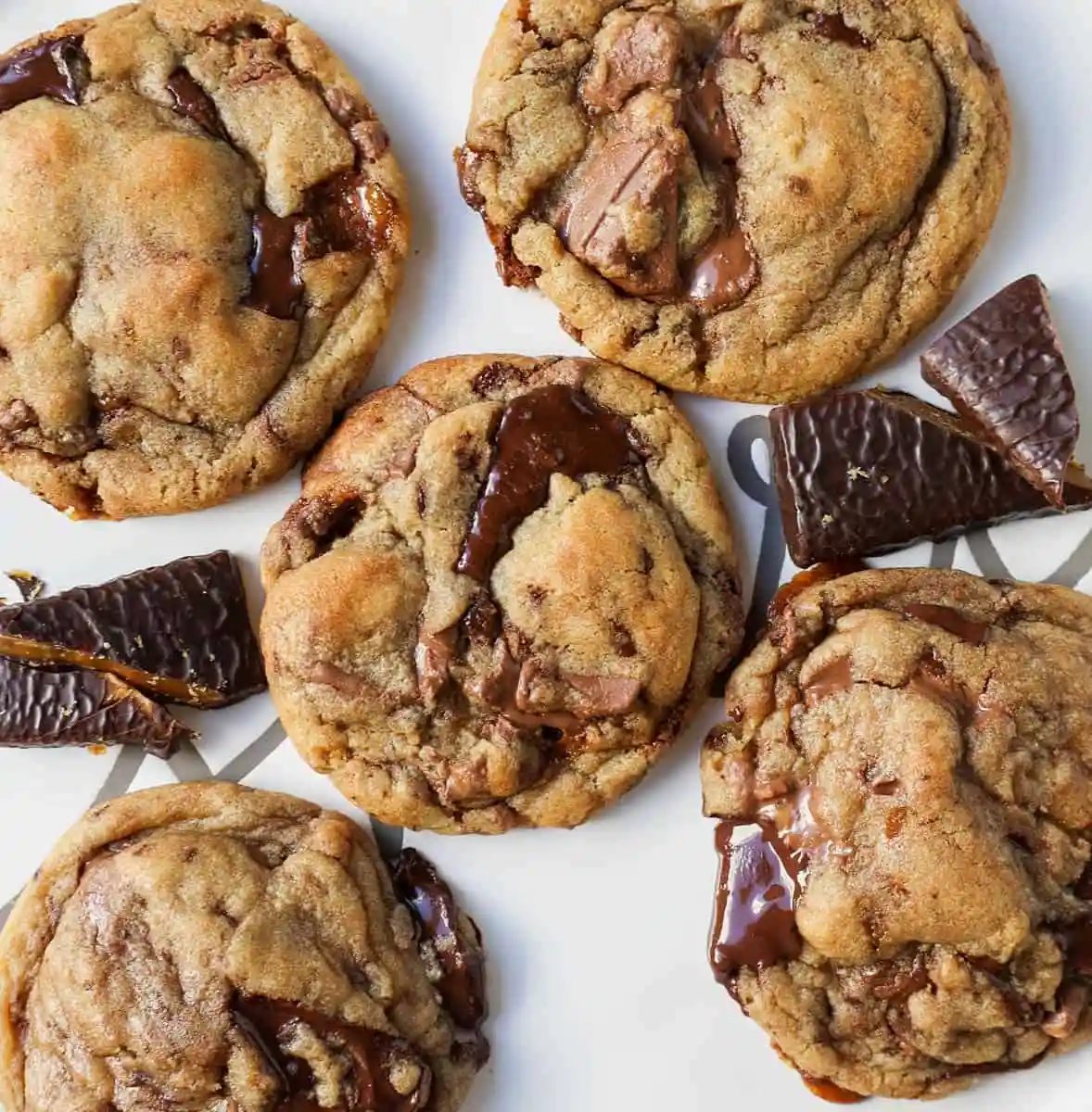These are the Best Browned Butter Toffee Chocolate Chip Cookies that are perfectly soft and chewy with crisp edges and ooey gooey centers filled with chocolate and toffee chunks.