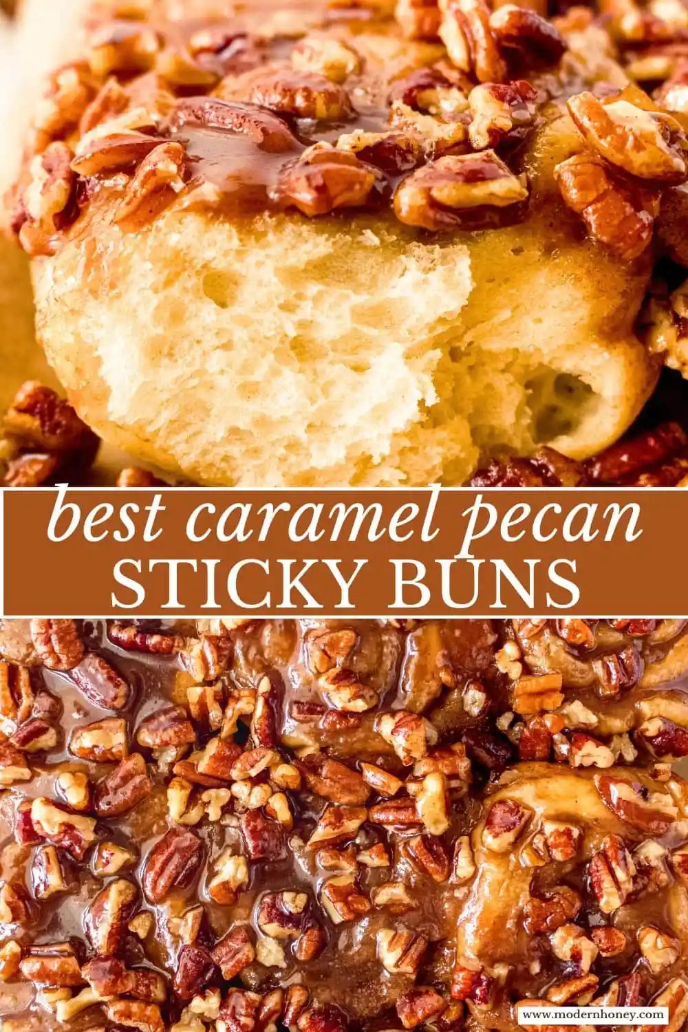 Caramel pecan sticky buns also known as caramel pecan rolls are homemade sweet rolls filled with a brown sugar cinnamon filling and topped with a rich caramel sauce and pecans. Sweet, nutty, and rich, this is the best sticky bun recipe!