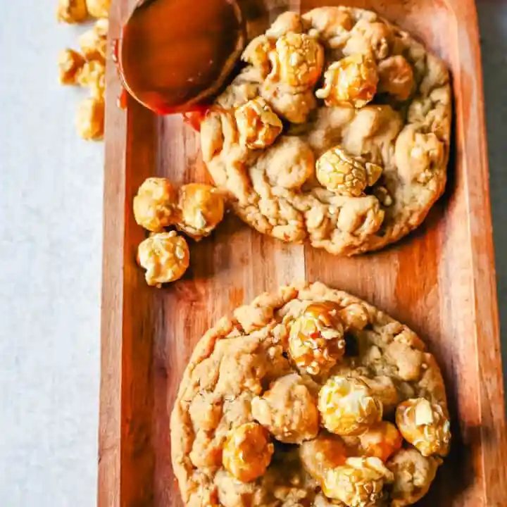 Caramel Popcorn Cookies are made with brown sugar cookie dough with chewy, crunchy, caramel popcorn pieces all throughout the cookie. If you love caramel, you are going to love these Caramel Corn Cookies!