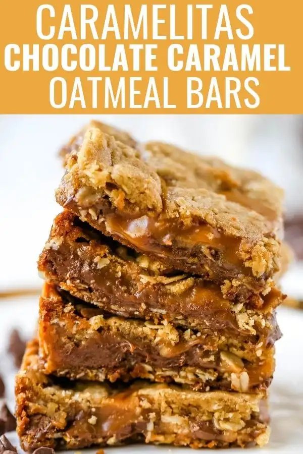 Caramelitas Chocolate Caramel Oatmeal Bars. Buttery oatmeal cookie layer with gooey sweet caramel and rich milk chocolate. The perfect caramelita bar recipe! www.modernhoney.com #caramelitas #chocolatecaramelbars #dessertbars