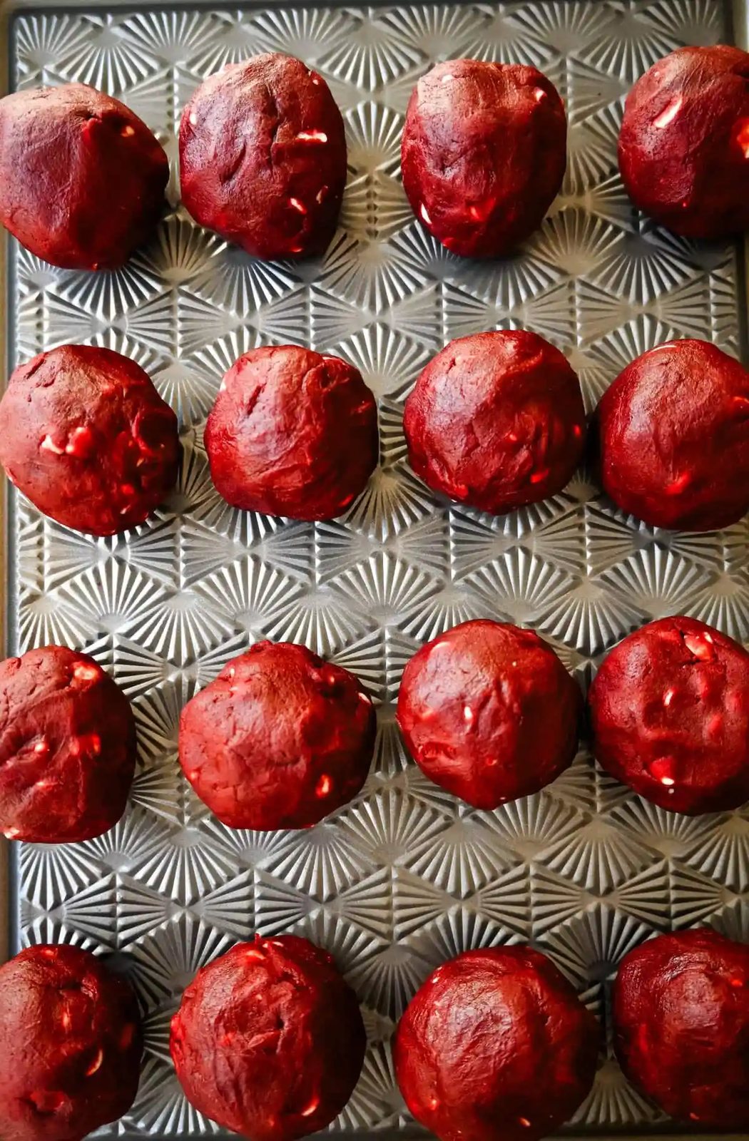 Cheesecake Stuffed Red Velvet Cookie Dough Balls