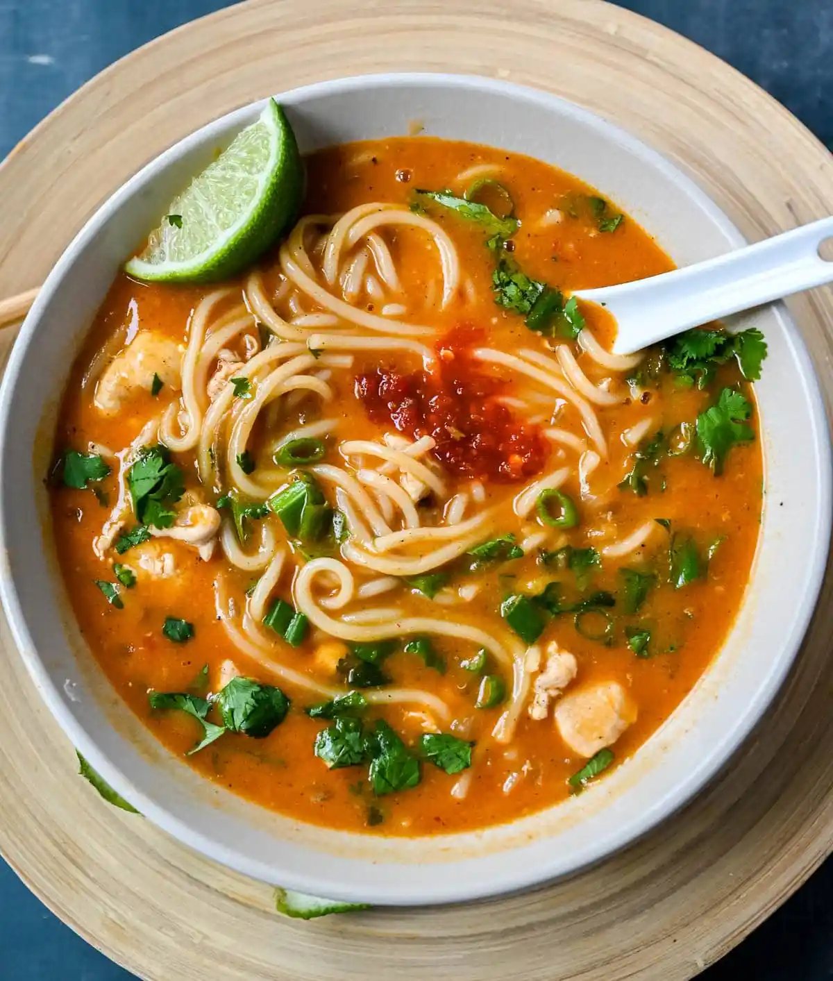 This Chicken Curry Noodle Soup is the ultimate comfort food with tender chicken and perfectly cooked noodles in a flavorful coconut milk broth. Made with red curry paste, garlic, and ginger, it has the perfect balance of warmth and spice. It’s ready in about 30 minutes and is the perfect one-pot dinner recipe.