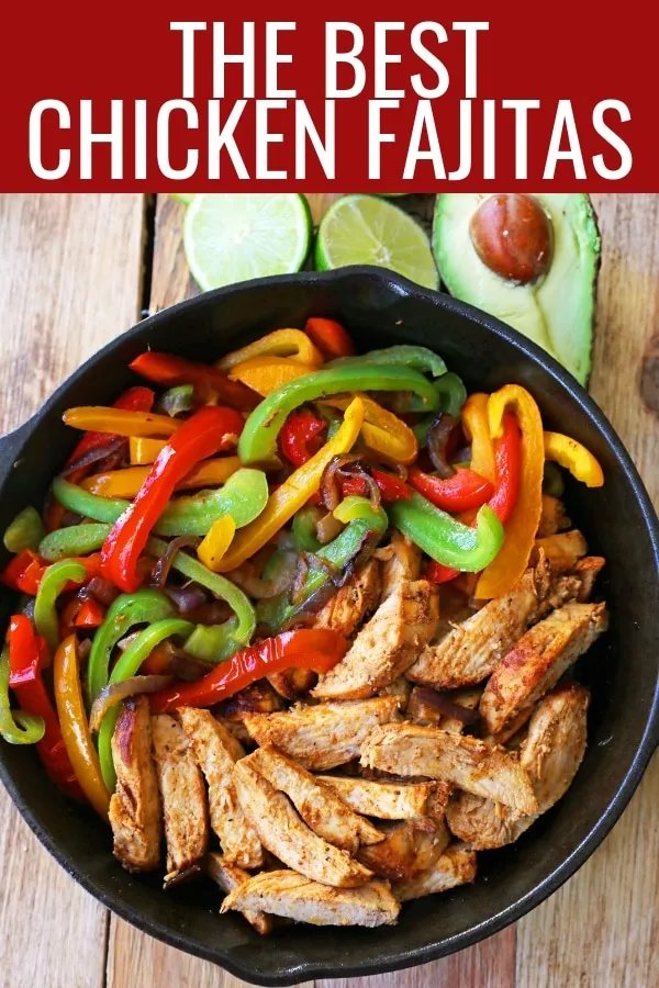 The Best Chicken Fajitas Recipe. Flavorful, juicy, seasoned chicken fajitas with sauteed onions and peppers. The perfect chicken fajitas recipe! www.modernhoney.com #chicken #chickenfajitas #fajitas #mexican #mexicanfood