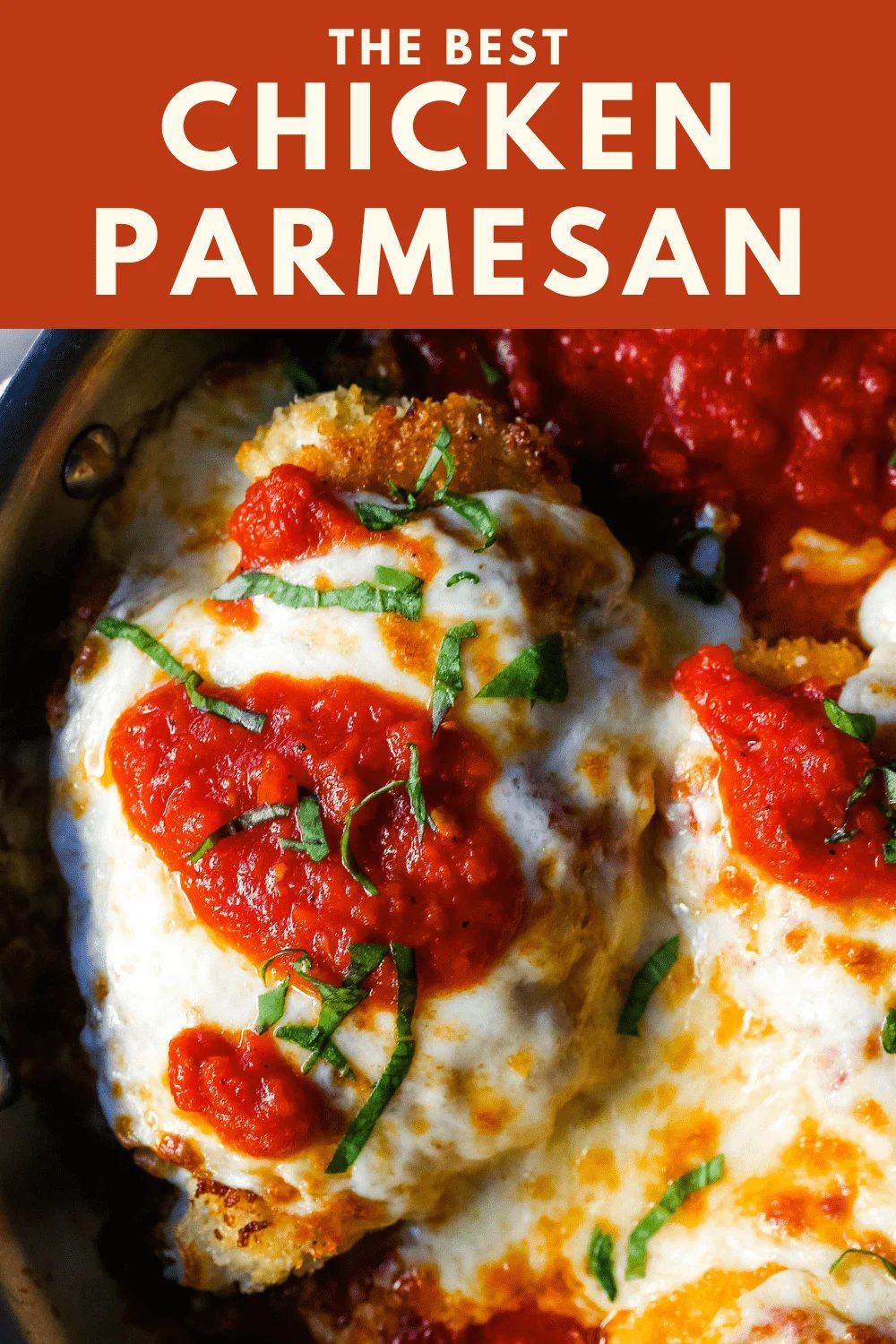 Chicken Parmesan. Panko-crusted chicken breast topped with homemade marinara sauce, melted whole milk mozzarella, and parmesan cheeses and baked until golden and bubbly. www.modernhoney.com #chicken #chickenparmesan #italian