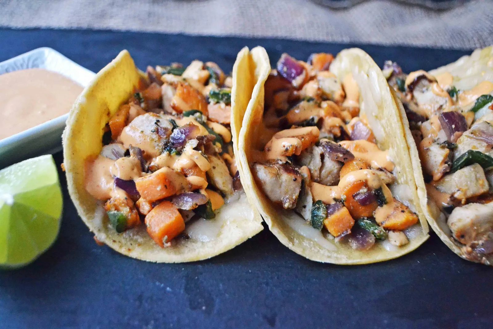Chicken Poblano Sweet Potato Tacos. Gluten Free, Quick and Easy Dinner.