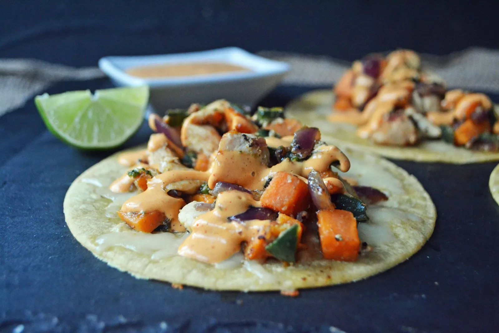 Chicken Poblano Sweet Potato Tacos. Gluten Free, Quick and Easy Dinner.