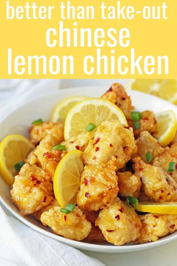 Chinese Lemon Chicken made with crispy fried chicken covered in an authentic, fresh lemon sauce. The ultimate Chinese Lemon Chicken Recipe which is way better than take-out. www.modernhoney.com #chinesefood #asianfood #lemonchicken #chineselemonchicken