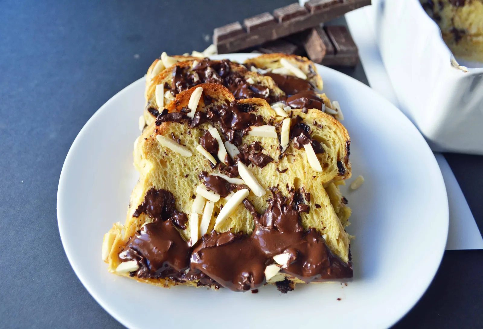 Chocolate Almond Brioche Baked French Toast by Modern Honey - www.modernhoney.com