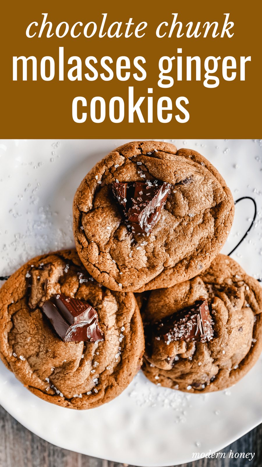 Chocolate Chunk Molasses Ginger Cookies Spiced, chewy molasses ginger cookies with chocolate chunks. A sweet and spicy chocolate molasses ginger cookie perfect for the holidays!