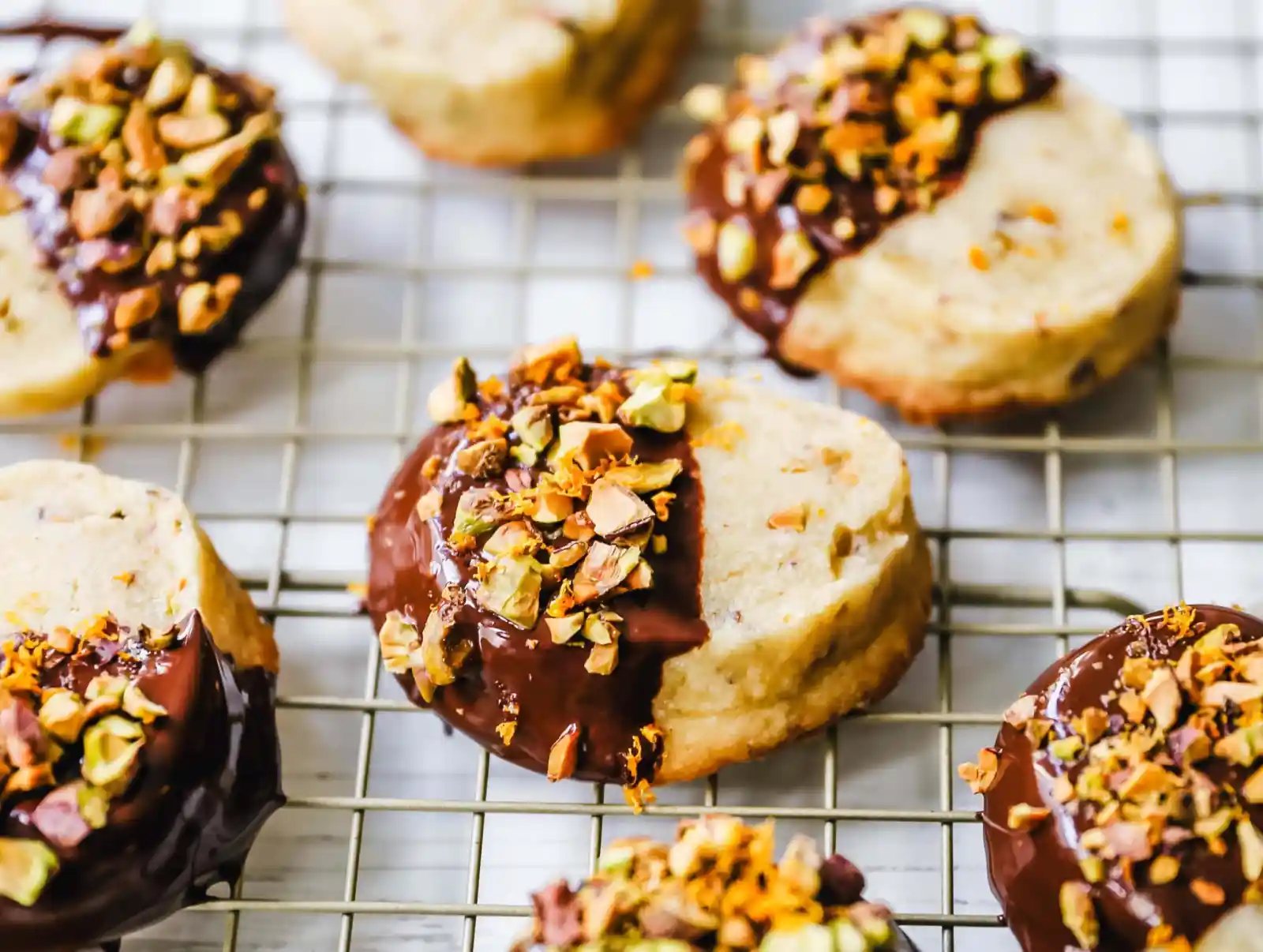 Chocolate Dipped Pistachio Shortbread Cookies