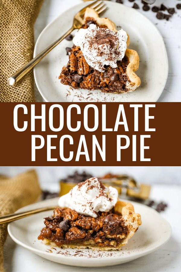 Chocolate Pecan Pie Rich chocolate pecan pie made with a brown sugar filling, crunchy pecans, rich chocolate, all in a homemade buttery, flaky pie crust. www.modernhoney.com #pie #pecanpie #chocolatepecanpie #thanksgiving #pies