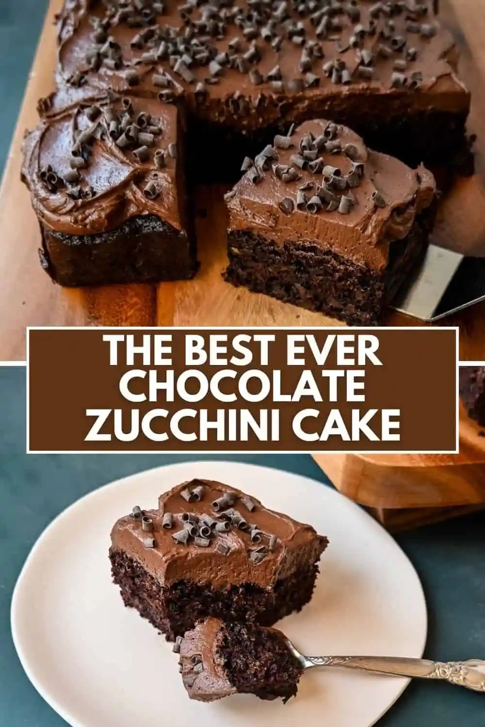 How to make the best chocolate zucchini cake with chocolate frosting. This frosted chocolate zucchini cake is the most moist, rich chocolate cake with the most decadent chocolate frosting. You will not even realize you are eating zucchini!