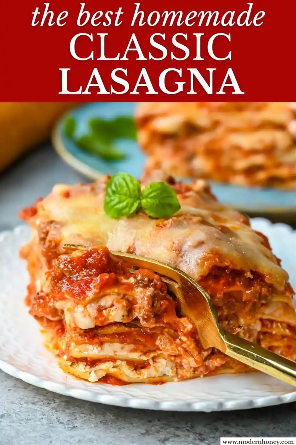 Classic Lasagna Recipe. The perfect lasagna recipe made with parmesan ricotta cheese filling, melted mozzarella cheese, lasagna noodles, and a robust tomato meat sauce. It is the best lasagna recipe!