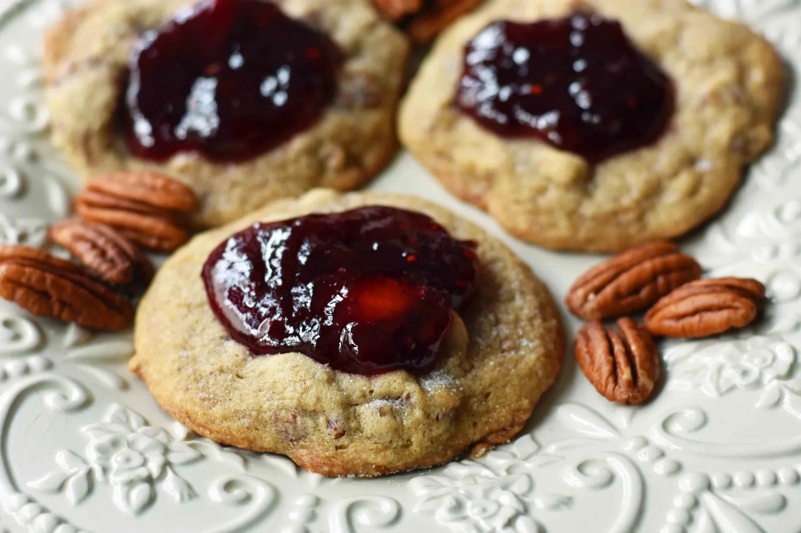 Cream Cheese Pecan Jam Thumbprint Cookies