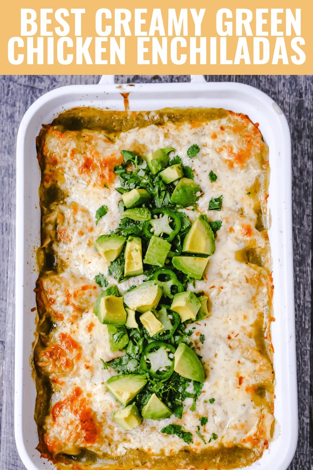 Creamy Green Chile Chicken Enchiladas Creamy chicken enchiladas stuffed with a cream cheese and sour cream green chile chicken rolled into corn tortillas and topped with green enchilada sauce and pepper jack cheese. The best creamy chicken enchiladas recipe! www.moderrnhoney.com #enchiladas #mexicanfood