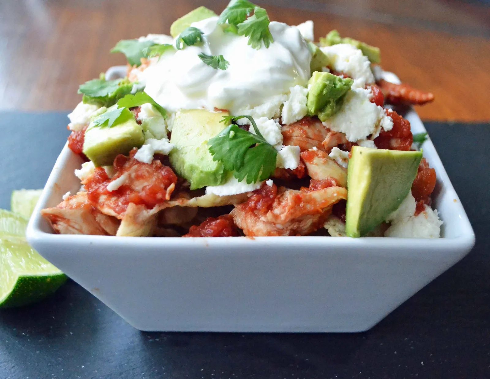 Easy Chicken Chilaquiles. Gluten Free and made in less than 30 minute or less dinner.