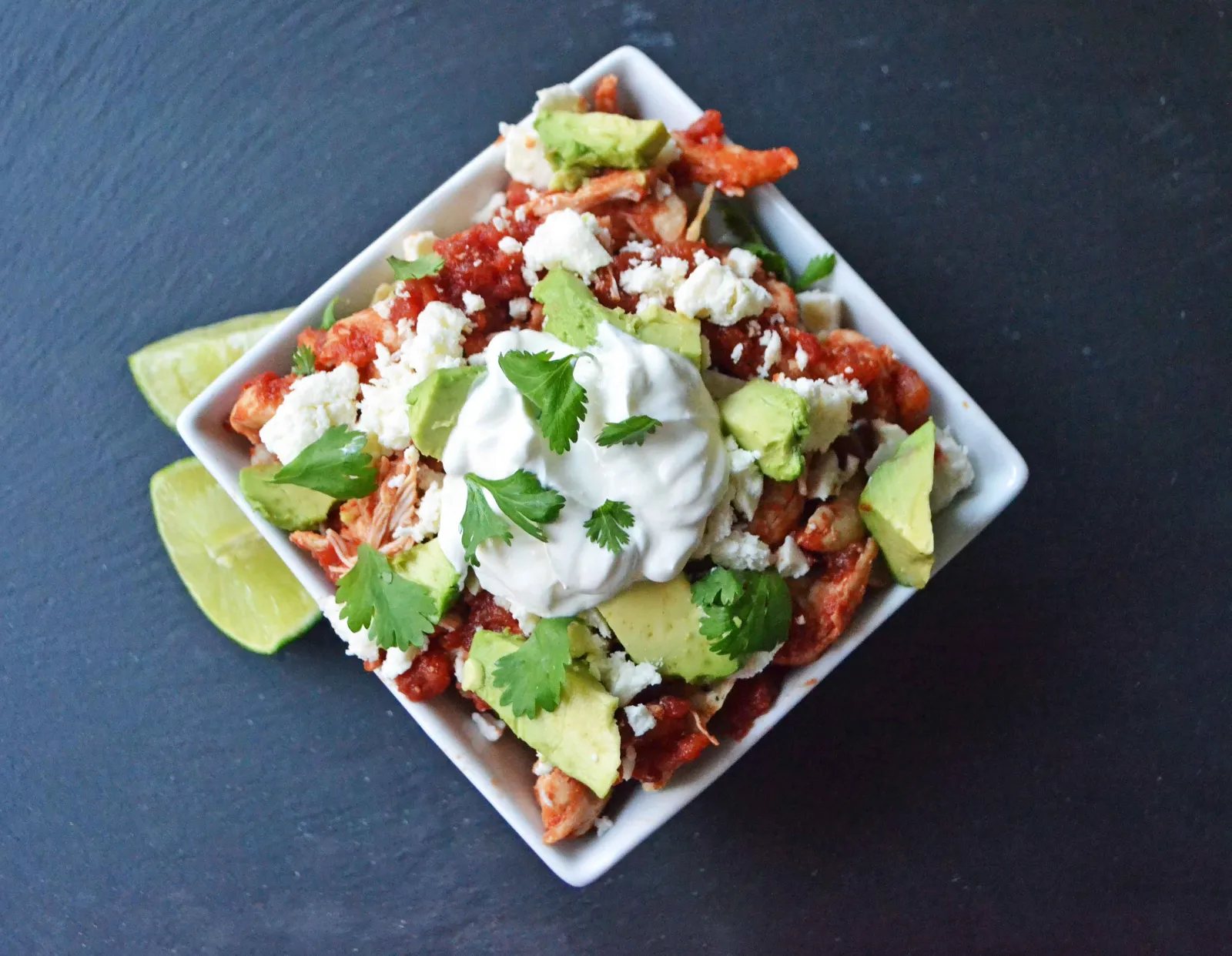 Easy Chicken Chilaquiles. Gluten Free and made in 30 minutes or less.