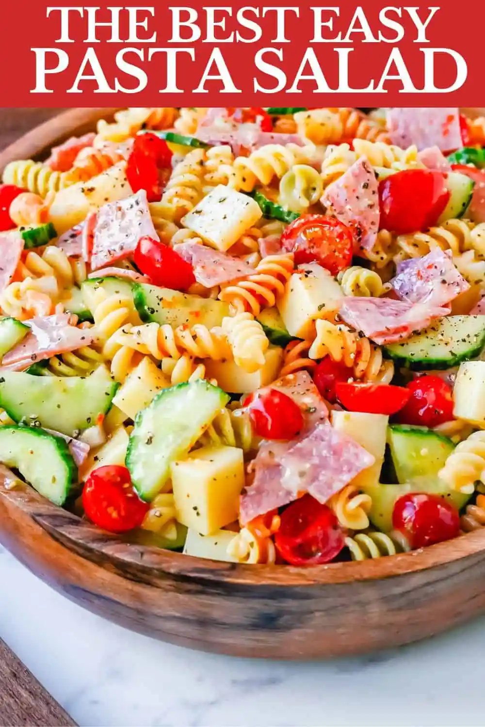 Easy Pasta Salad. This Quick and Easy Pasta Salad Recipe is made with pasta, fresh vegetables, cheese, salami, all tossed with a secret ingredient and Olive Garden Italian dressing. It is the best pasta salad recipe and the most flavorful side dish.