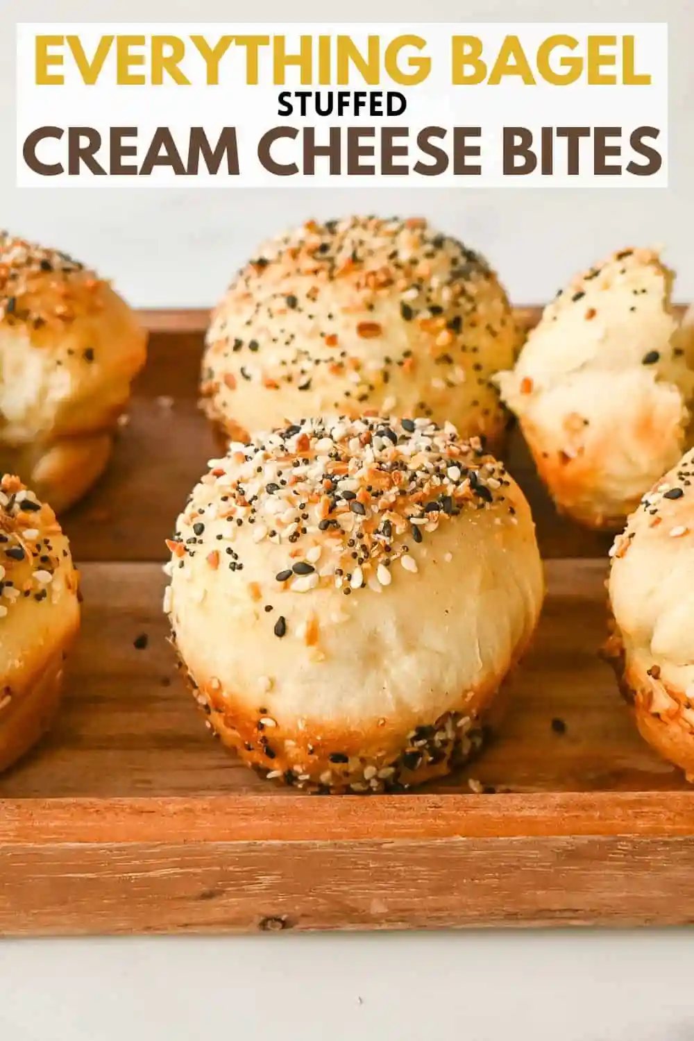 Everything Bagel Cream Cheese Bites. These viral Cream Cheese Filled Everything Bagel Bites are so easy to make and everyone loves them! These Stuffed Bagel Minis are an everything bagel and cream cheese all in one bite.