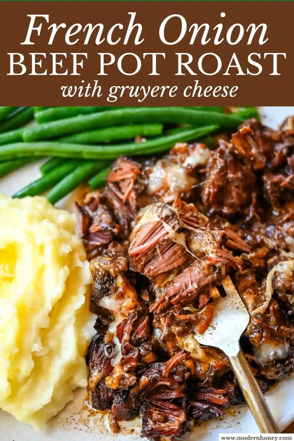 This French Onion Pot Roast recipe is made in your slow cooker for a set-it-and-forget-it meal packed with flavor. With sweet caramelized onions, beefy broth, and gooey Gruyère cheese, it's truly the best savory beef pot roast recipe!
