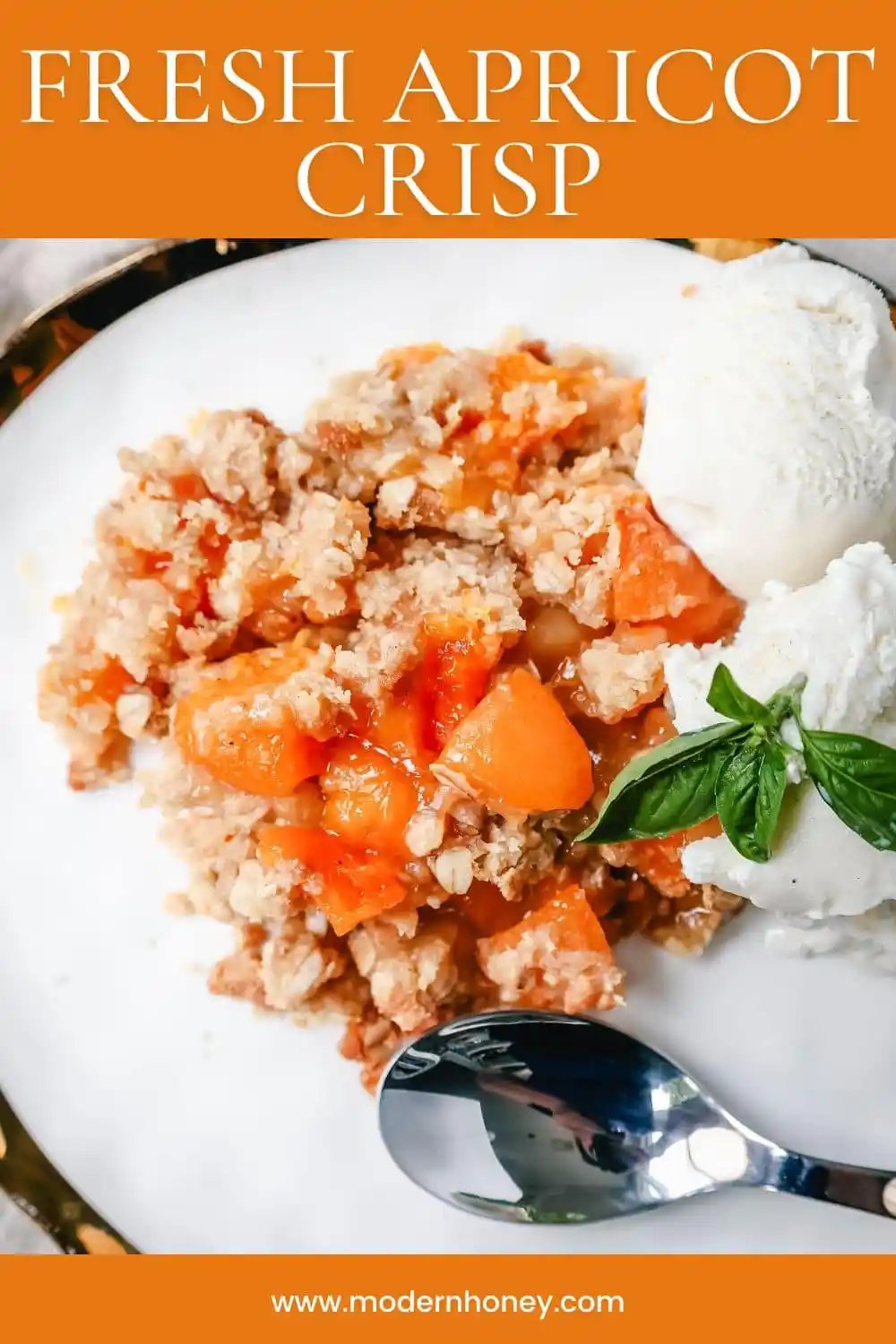 This Apricot Crisp is made with fresh apricots tossed in sugar and almond extract and topped with a homemade brown sugar oat crumble. This rustic summer dessert is served with a big scoop of vanilla bean ice cream.
