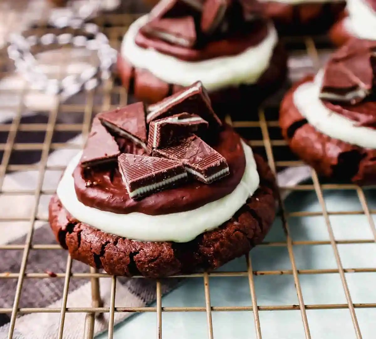 Frosted Mint Chocolate Brownie Cookies