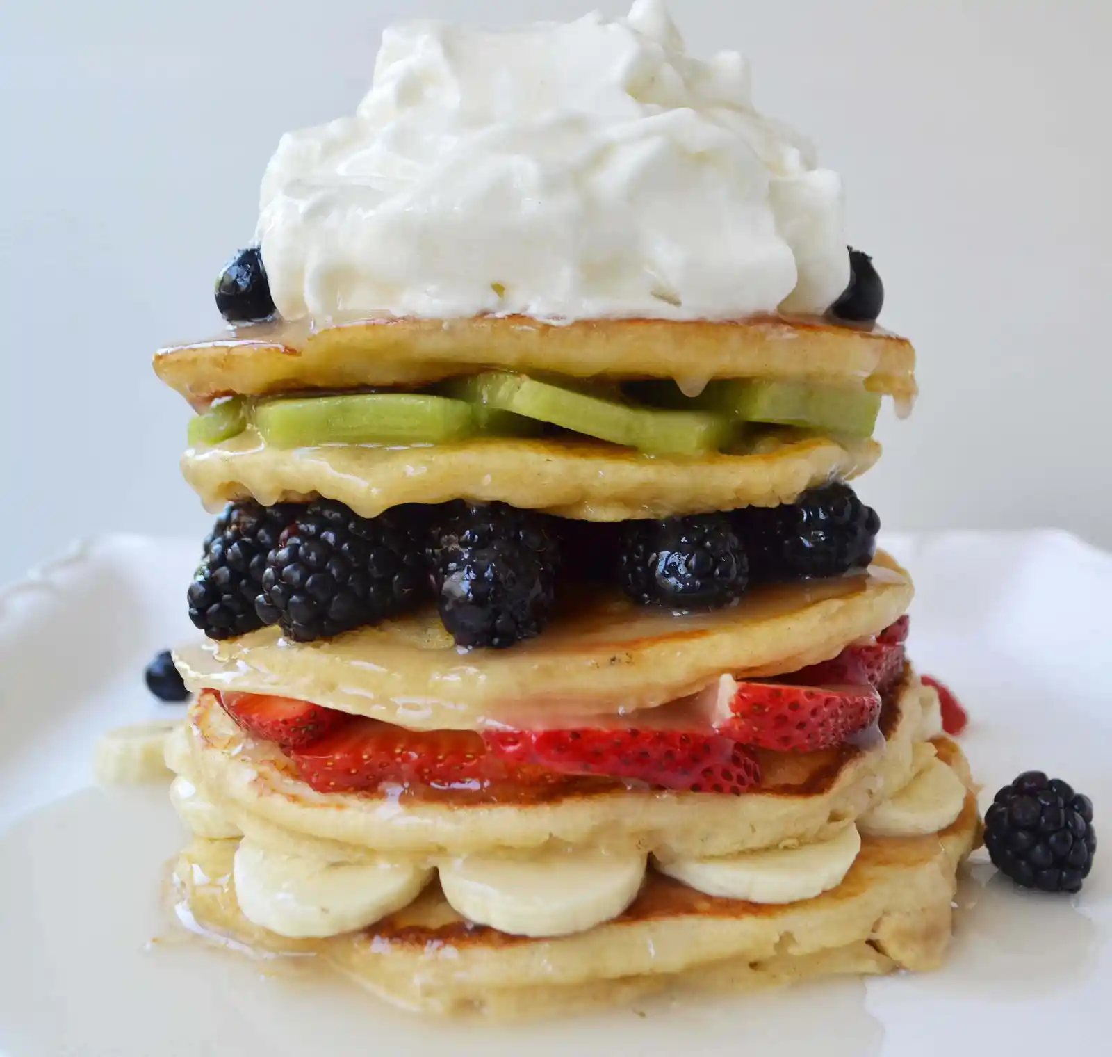 Fruit Pancake Stack with Coconut Syrup