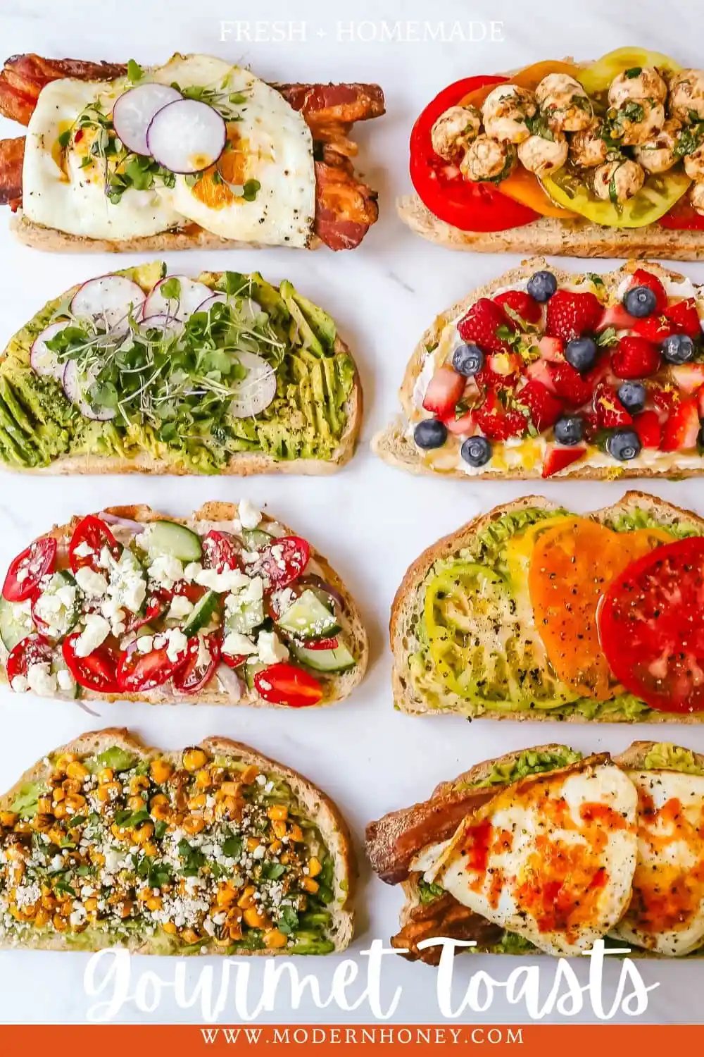 Gourmet Toast Ideas are perfect for quick lunches or for serving at a party. Avocado Toast topping ideas and suggestions for what to put on top of avocado toast.