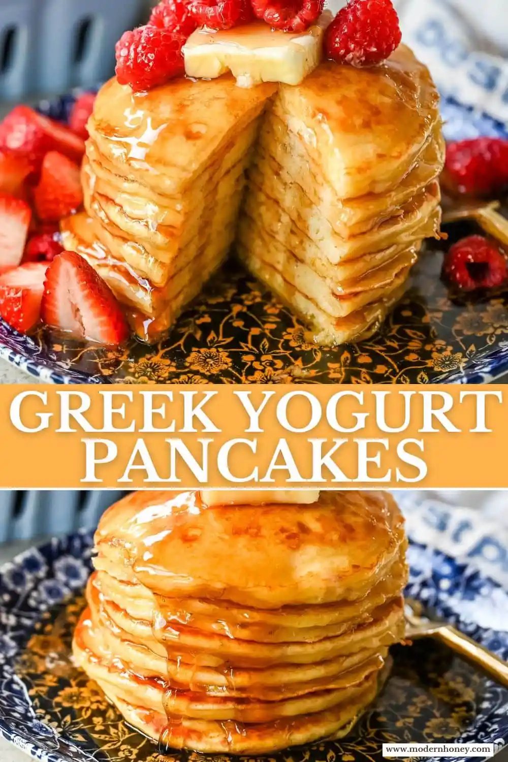These light and fluffy Greek Yogurt Pancakes are higher protein, lower-fat and have a melt-in-your-mouth texture. You will love this healthy Greek yogurt pancake recipe!