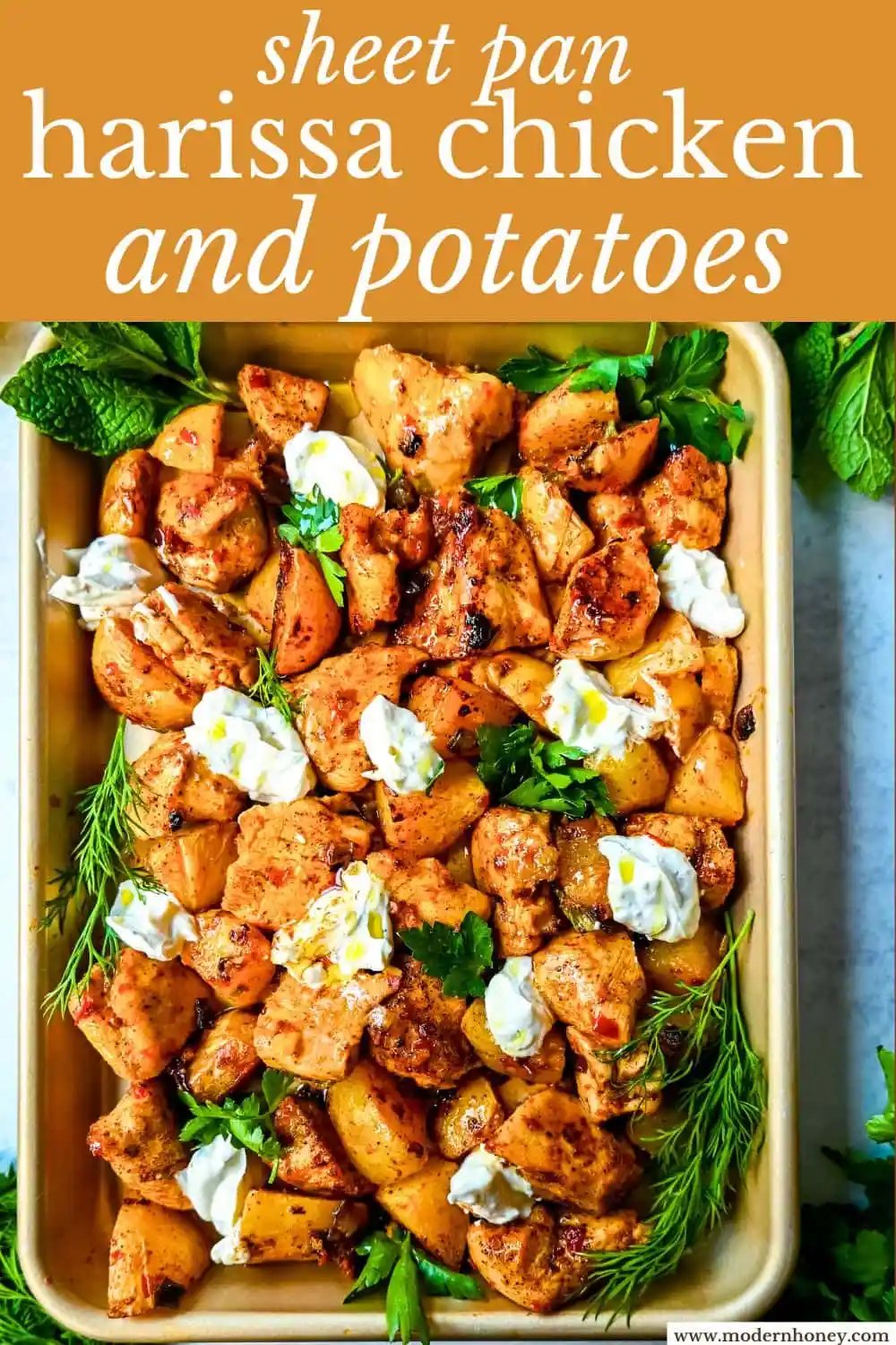 This Harissa Chicken and Roasted Potatoes recipe is a flavorful one-pan meal with juicy chicken breasts coated in a spicy harissa sauce and roasted with golden potatoes until perfectly crispy. A sprinkle of herbs at the end brings balance to this North African–inspired dish. It’s easy, satisfying, and the perfect simple weeknight dinner!