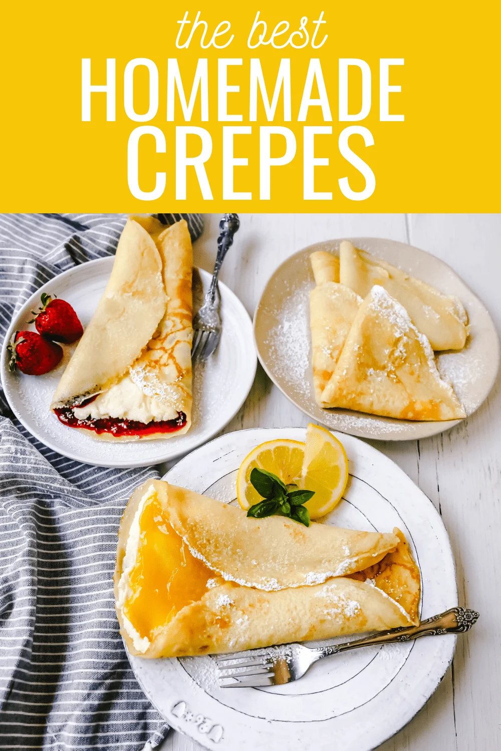 The Best Crepes Recipe. An easy homemade crepe recipe made with simple ingredients -- milk, flour, eggs, sugar, water, and butter. Simple 6-ingredient crepe recipe! #crepes #crepe #breakfast