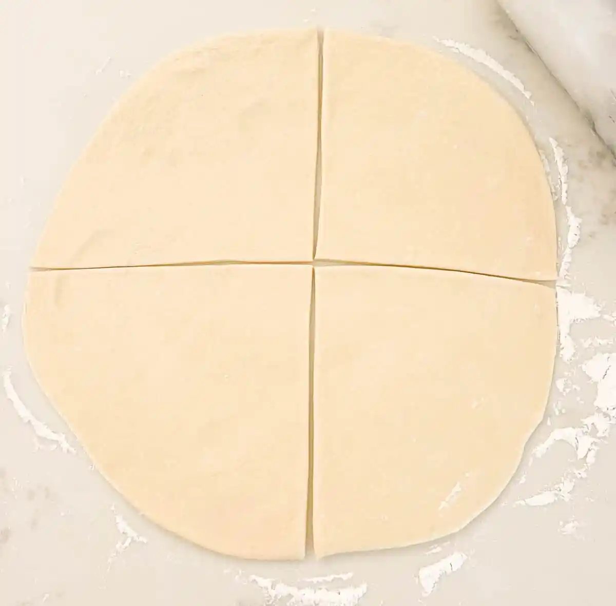 Homemade Crescent Rolls Dough in Quarters. How to roll out crescent rolls.