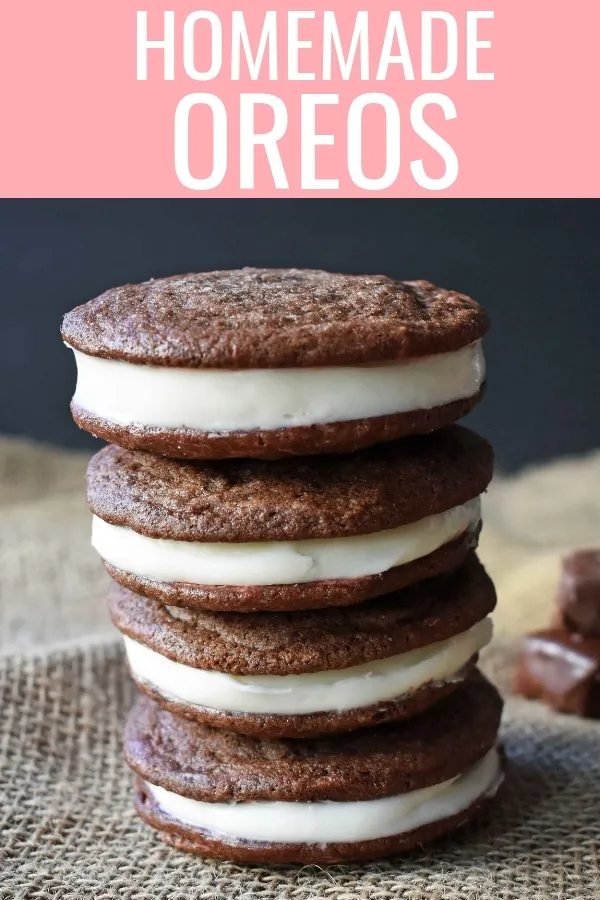 Homemade OREOS. Homemade Oreo Cookies with Soft Chocolate Cookie and Creamy Sweet Vanilla Filling. www.modernhoney.com #homemadeoreos #oreocookies #stuffedcookies
