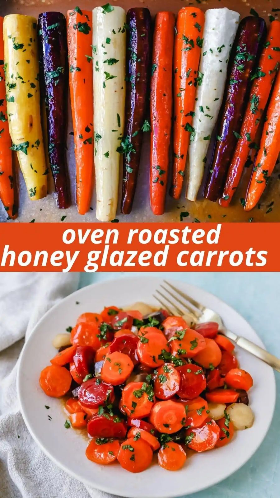 These roasted carrots are made with butter, honey, salt, and a touch of fresh lemon zest. These are the best honey glazed carrots and a perfect classic side dish.