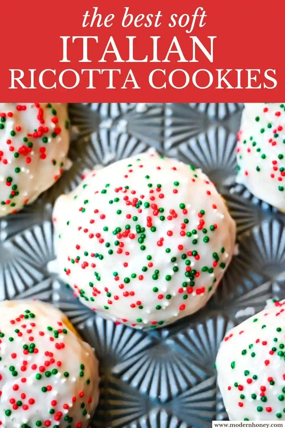 The Best Italian Ricotta Cookies Recipe! Italian ricotta cookies are one of the most popular Italian Christmas cookies, loved for their melt-in-your-mouth, soft texture. These holiday cookies are topped with a sweet glaze and colorful sprinkles, making them a perfect addition to any Christmas cookie platter. Ricotta cookies capture the flavor of classic Italian holiday baking. Whether you’re hosting a Christmas party or sharing homemade gifts, these easy Christmas cookies are guaranteed to stand out on every dessert table.