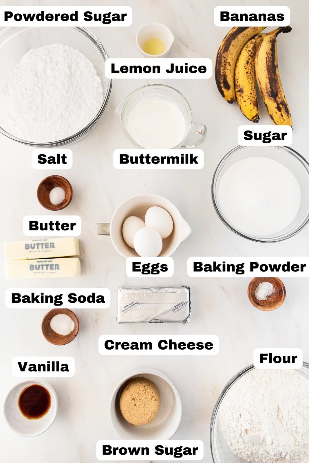 Banana Cake with Cream Cheese Frosting Ingredients.