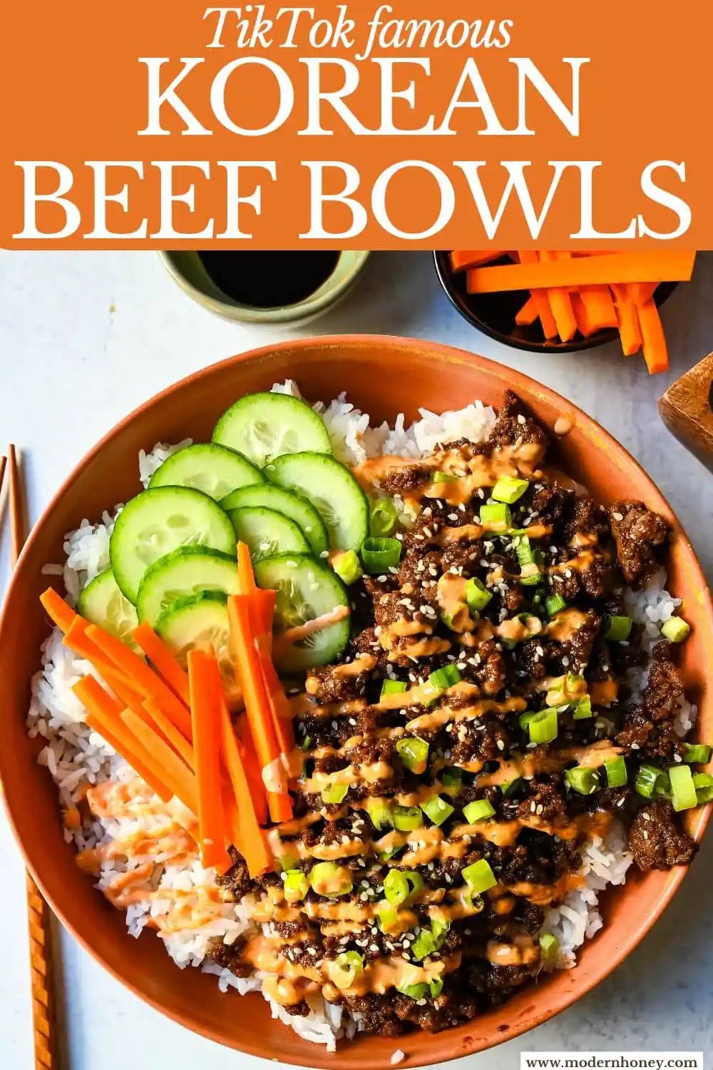These Easy Korean Beef Bowls are a flavorful dinner that come together in just 20 minutes. These TikTok famous beef bowls are made with ground beef, garlic, ginger, soy sauce, sesame oil, and brown sugar or honey, all served over fluffy white rice.