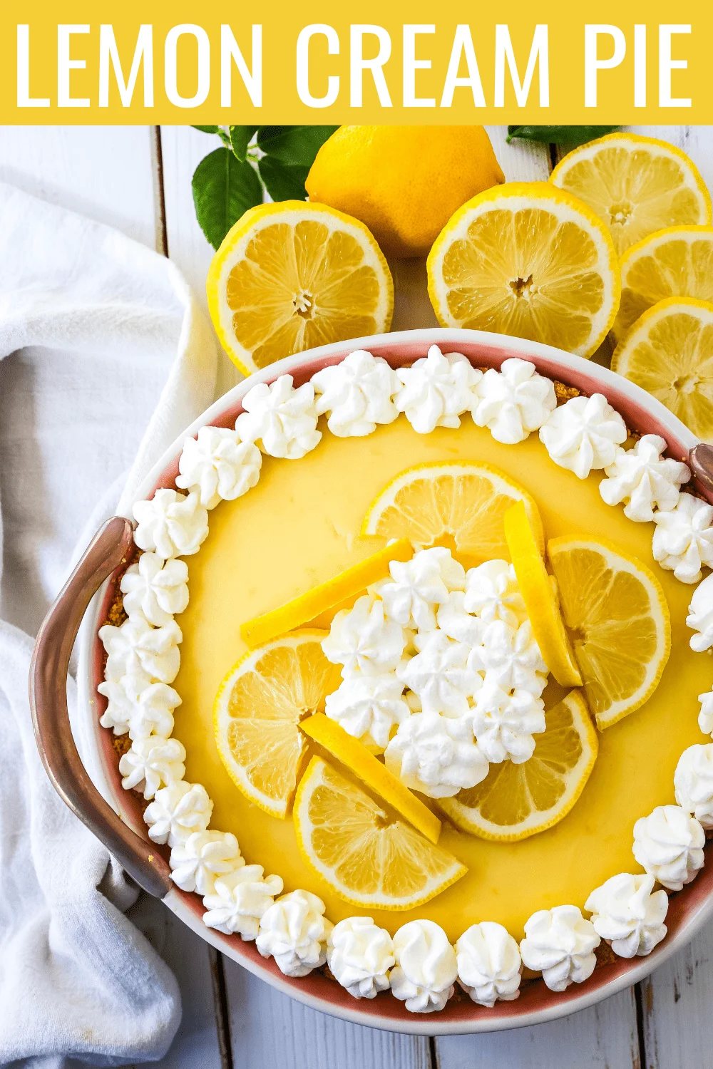 Lemon Cream Pie A simple creamy lemon cream pie with fresh lemon zest in a buttery graham cracker crust with sweetened whipped cream. The best lemon cream pie recipe! www.modernhoney.com #lemonpie #lemoncreampie #lemon #dessert #pie