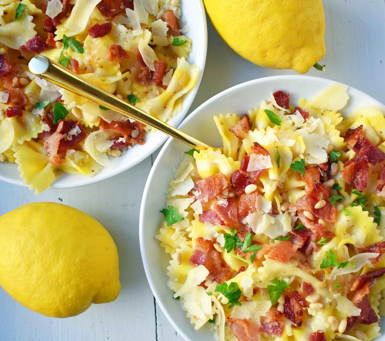 Lemon Garlic and Crispy Bacon Pasta