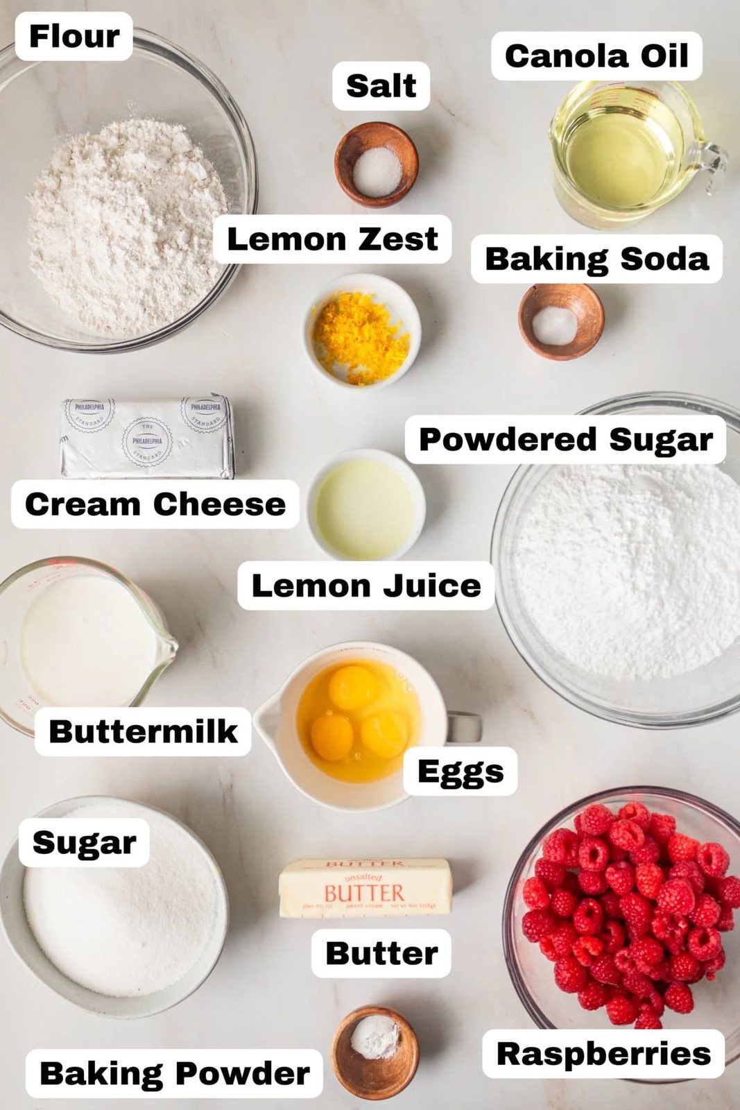Lemon Raspberry Cake Ingredients.