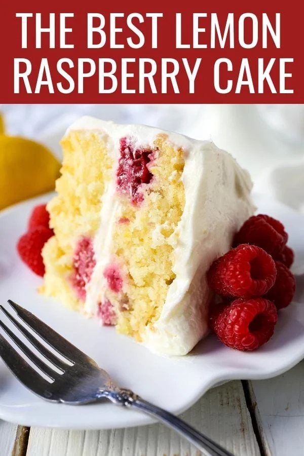 The Best Lemon Raspberry Cake. A light and fluffy lemon cake with fresh raspberries and a fresh lemon cream cheese frosting. A sweet and tangy lemon berry cake! #lemoncake #cake #lemonraspberrycake