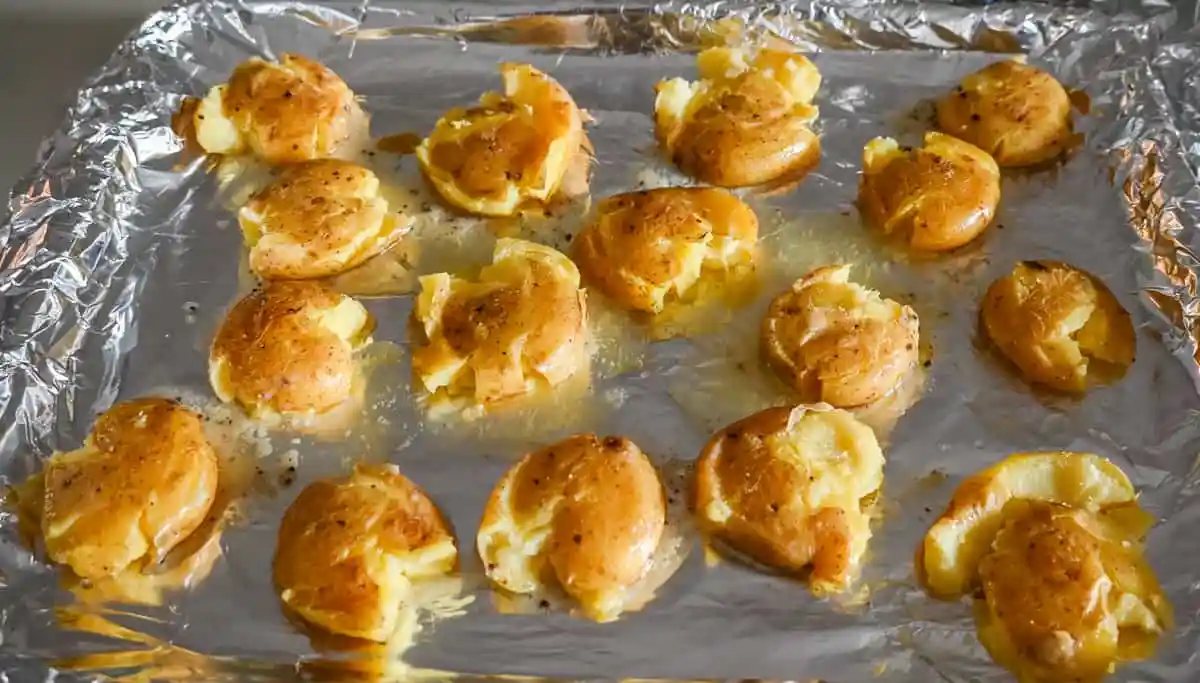 Smashed Potatoes on baking sheet