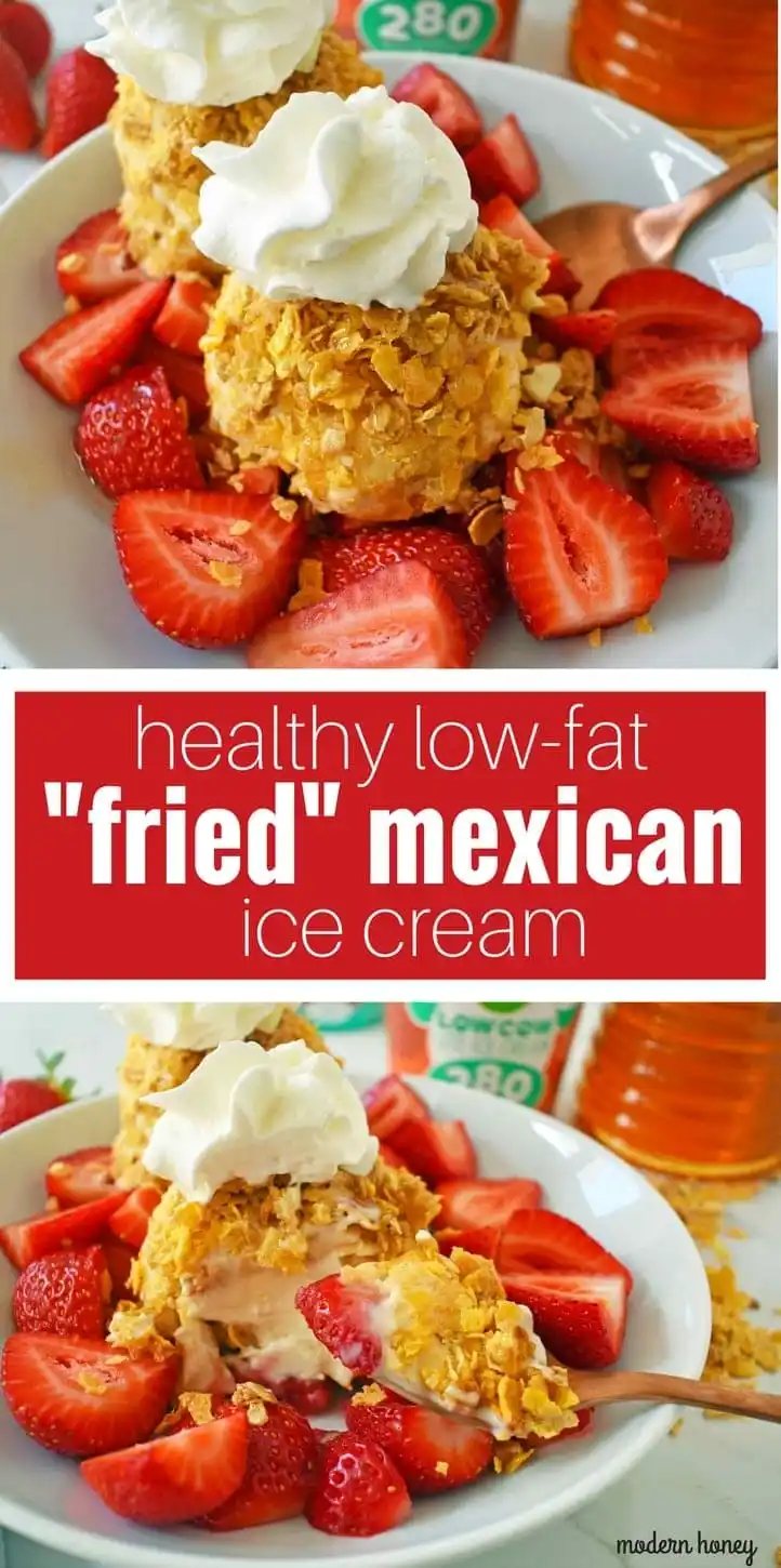 Lowfat Protein No Fried Ice Cream. A low fat, healthier version of the popular mexican dessert. A low-calorie, unfried mexican fried ice cream dessert. www.modernhoney.com