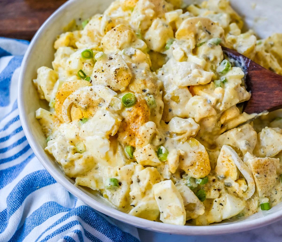 Best Potato Salad Recipe. This Mama's Potato Salad is a classic potato salad recipe made with potatoes, hard boiled eggs, sweet pickles, mayonnaise, mustard, spices, and a touch of green onion. This is the best potato recipe you will ever eat!